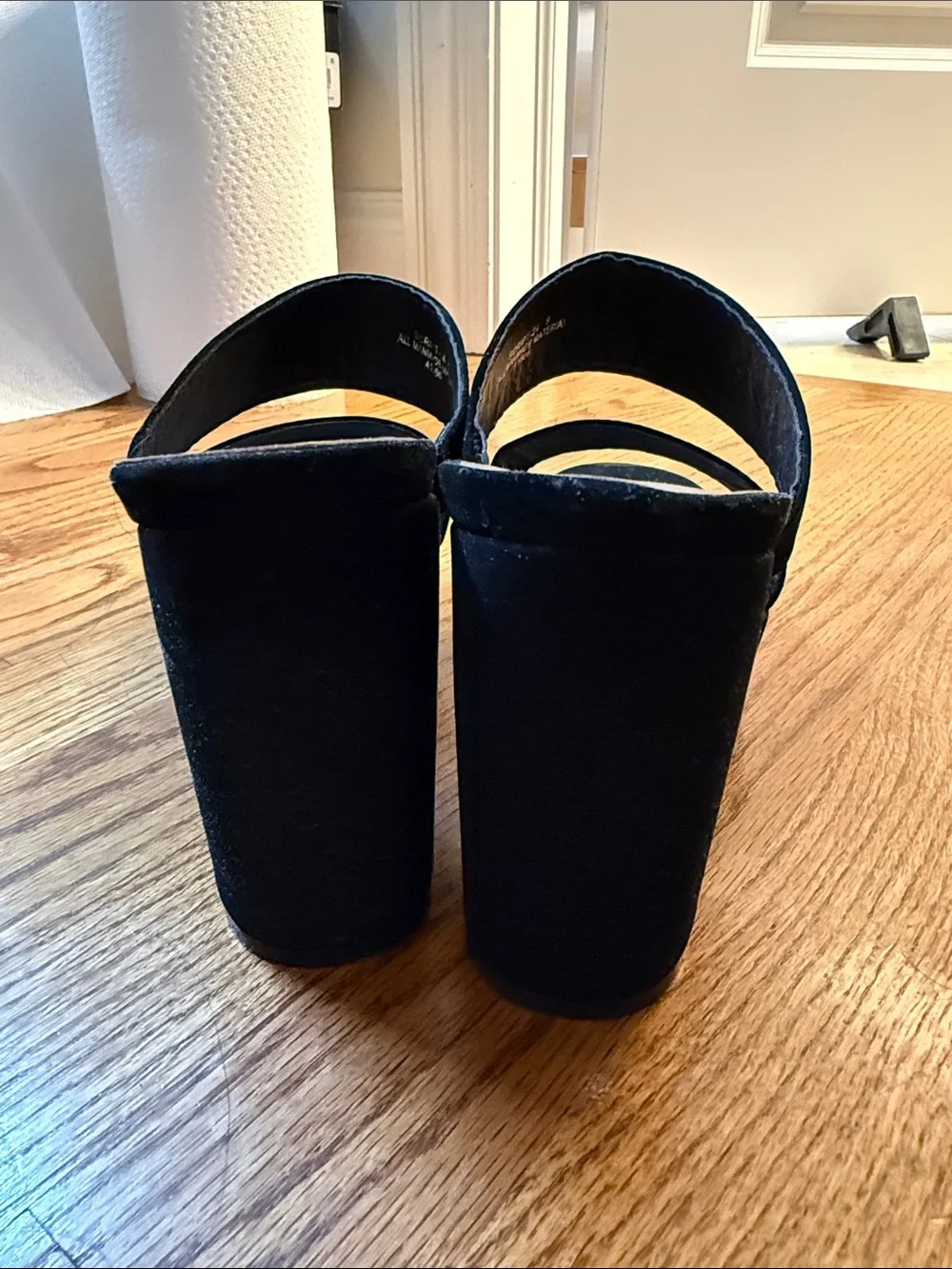 BAMBOO Black Double-Strap Platform Block Heel Sandals